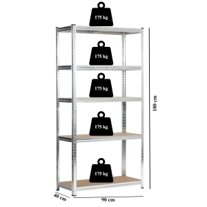 Regał magazynowy do domku narzędziowego 180x90x40 cm - 875 kg udźwigu